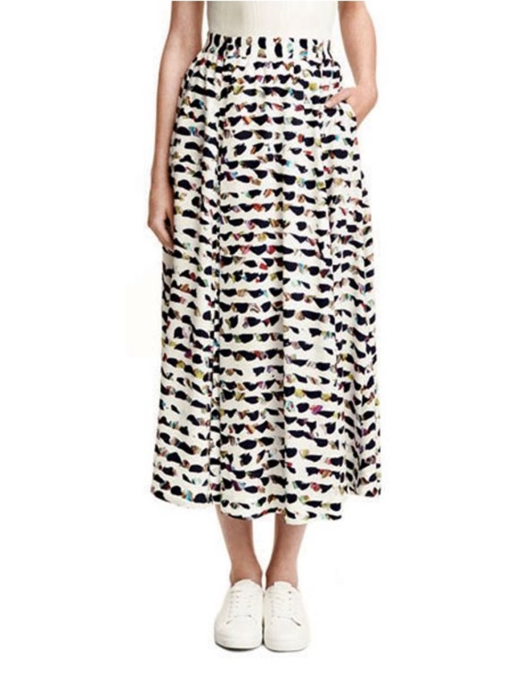 H&M Flowy Patterned Button-Up Skirt, Size 6